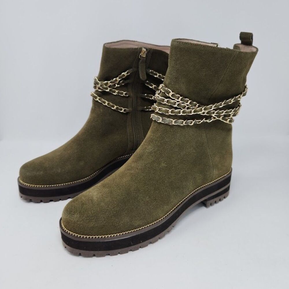 New Cecelia New York Womens Misunderstood Mid Chain Boots Green Suede Size 11